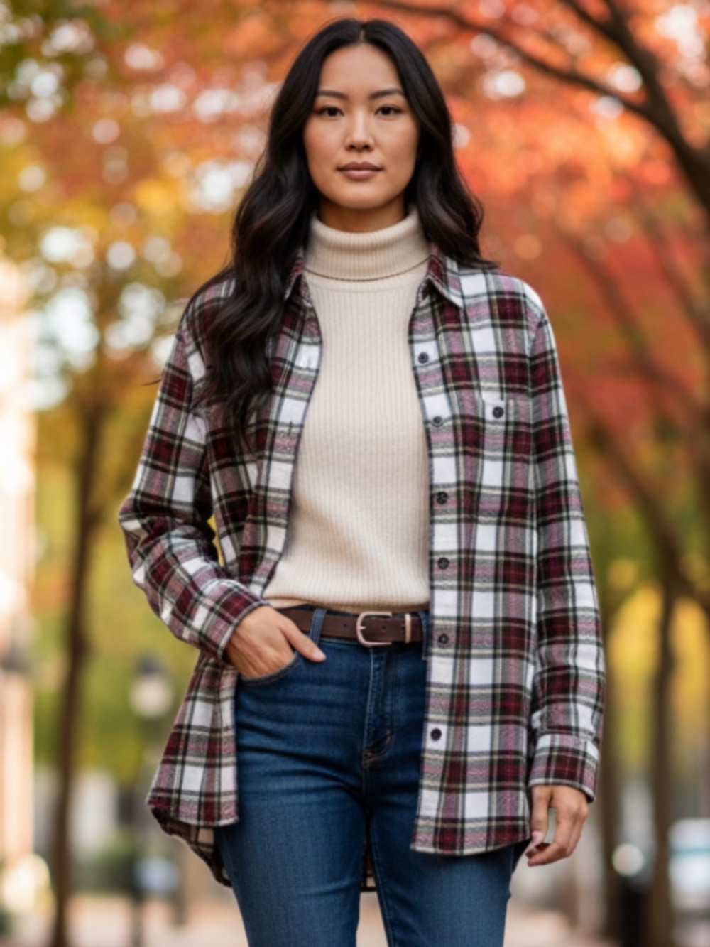 LL Bean Shirt Top Button Down 2X 18 20 Tartan Plaid Flannel Red White Fall Cozy